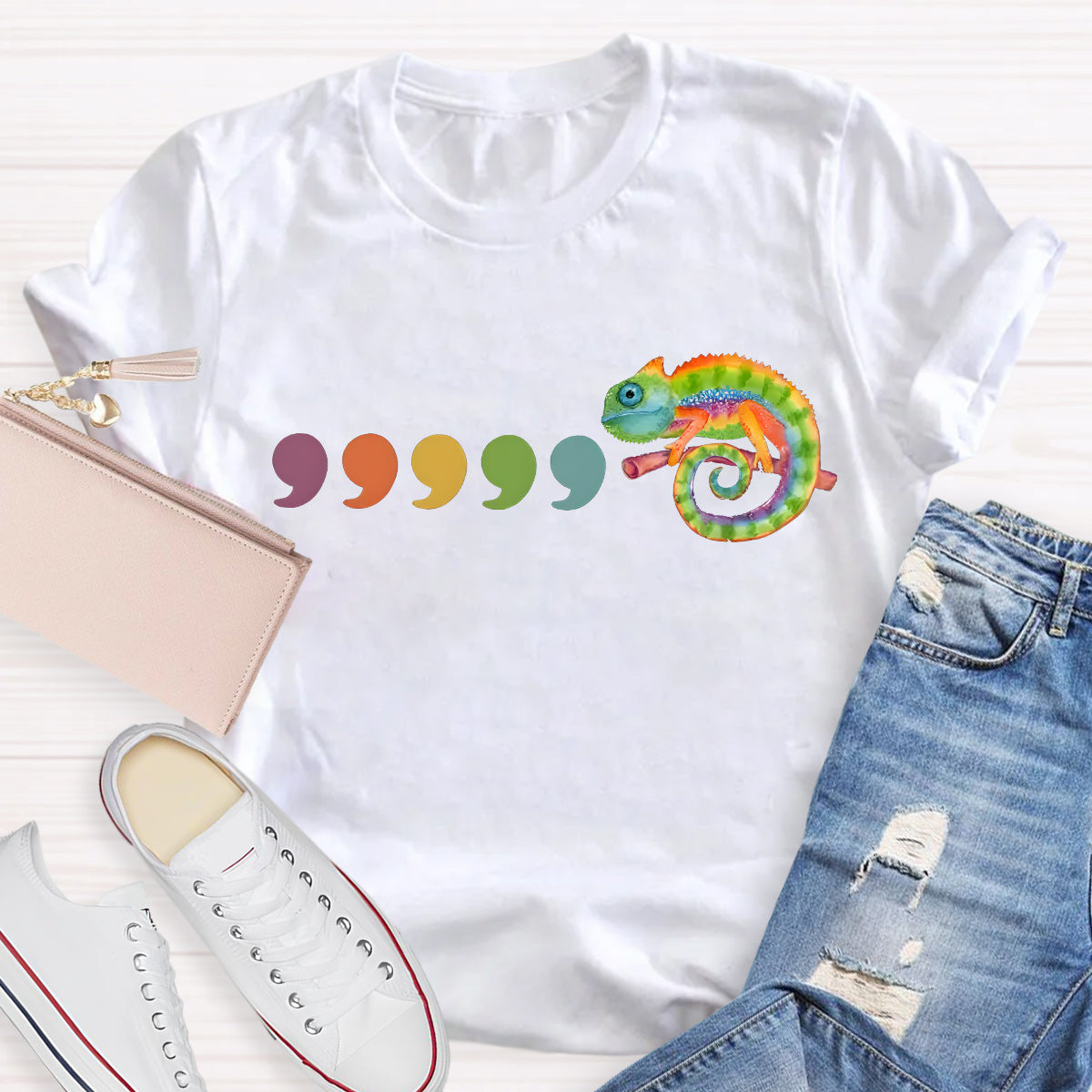 Comma Comma Chameleon Teacher T-Shirt