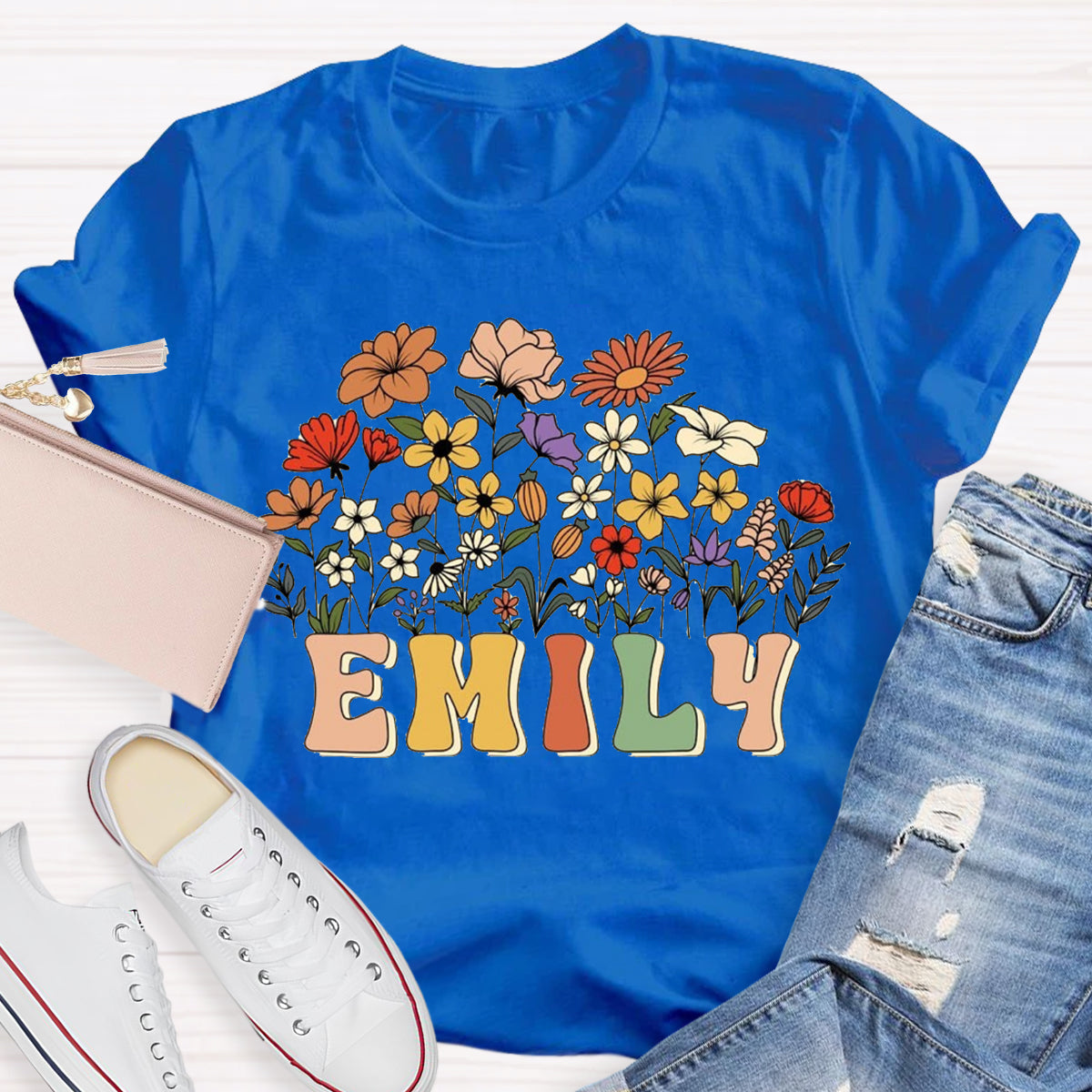 Personalized Teacher Name Floral T-Shirt