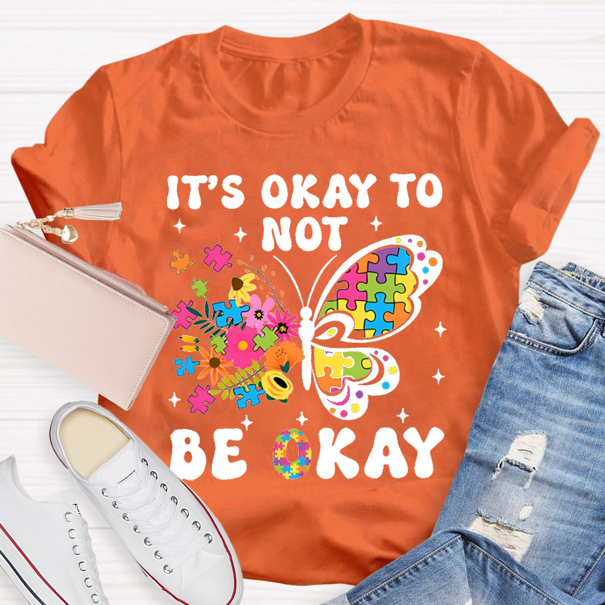 It's Ok To Not Be Okay Butterfly  Teacher T-Shirt