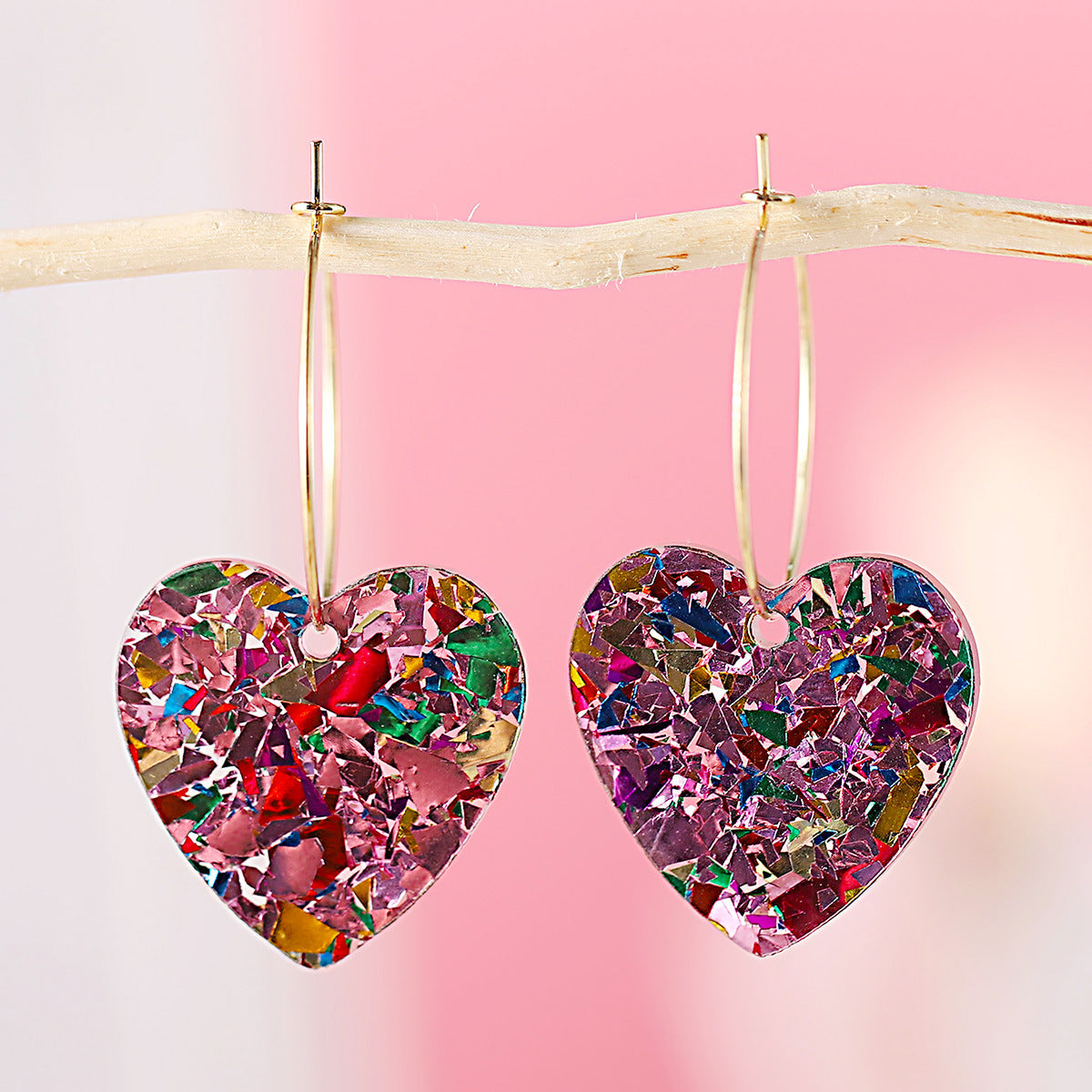 Heart-Shaped Sequined Acrylic Ring Pendant