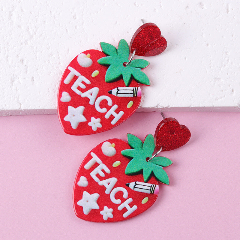 Fun Strawberry Acrylic Pencil Earrings