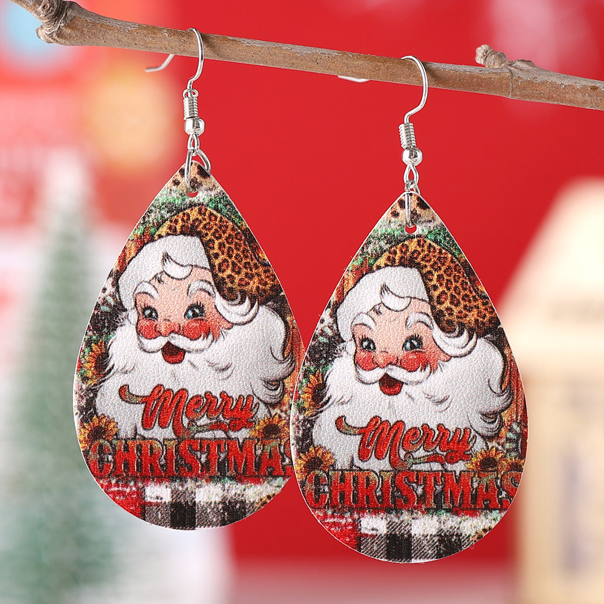Santa Claus Leopard Plaid Snowflake Drop Pendant