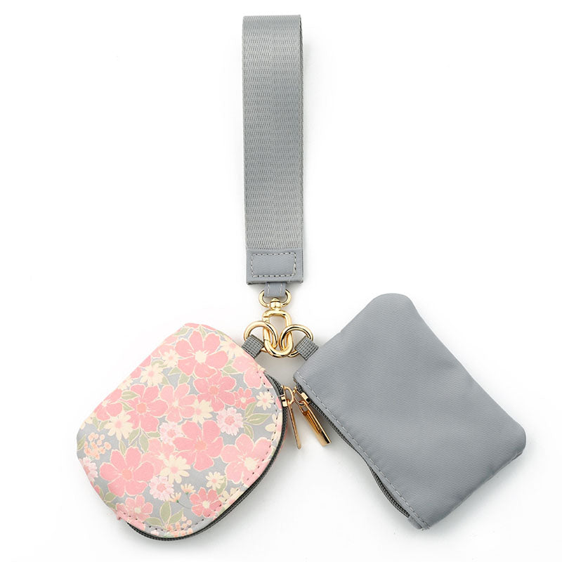 Waterproof Nylon Wristlet With Double Pockets Card Holder And Key Ring