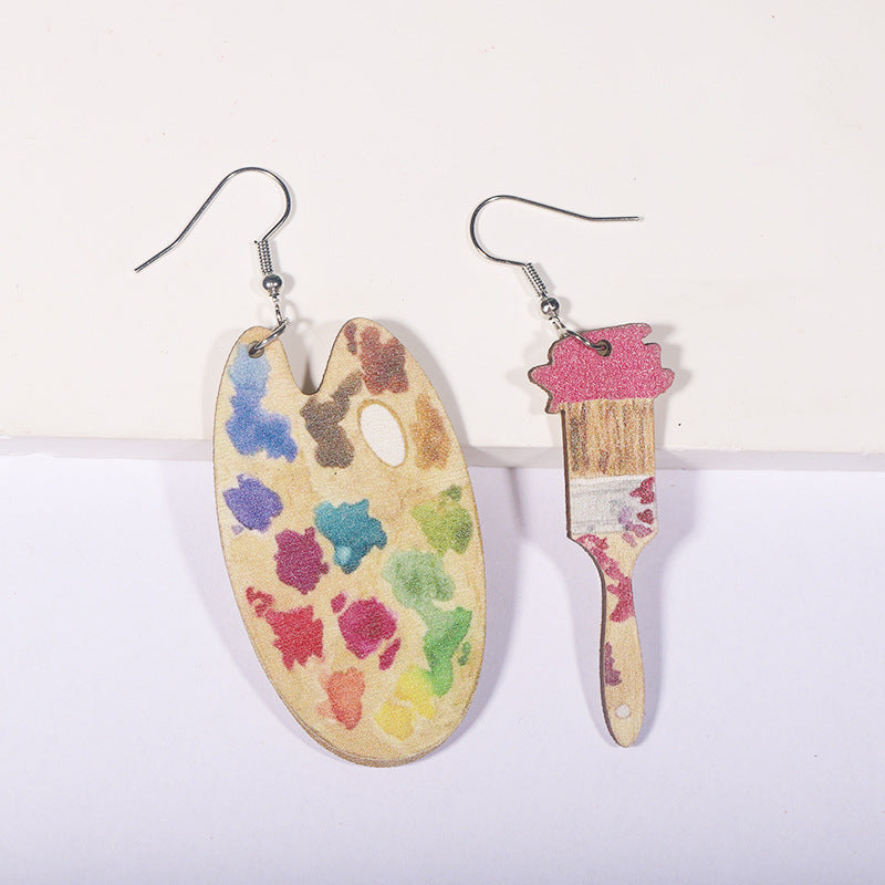Earrings Gifts Books Paintbrushes Wooden Earrings