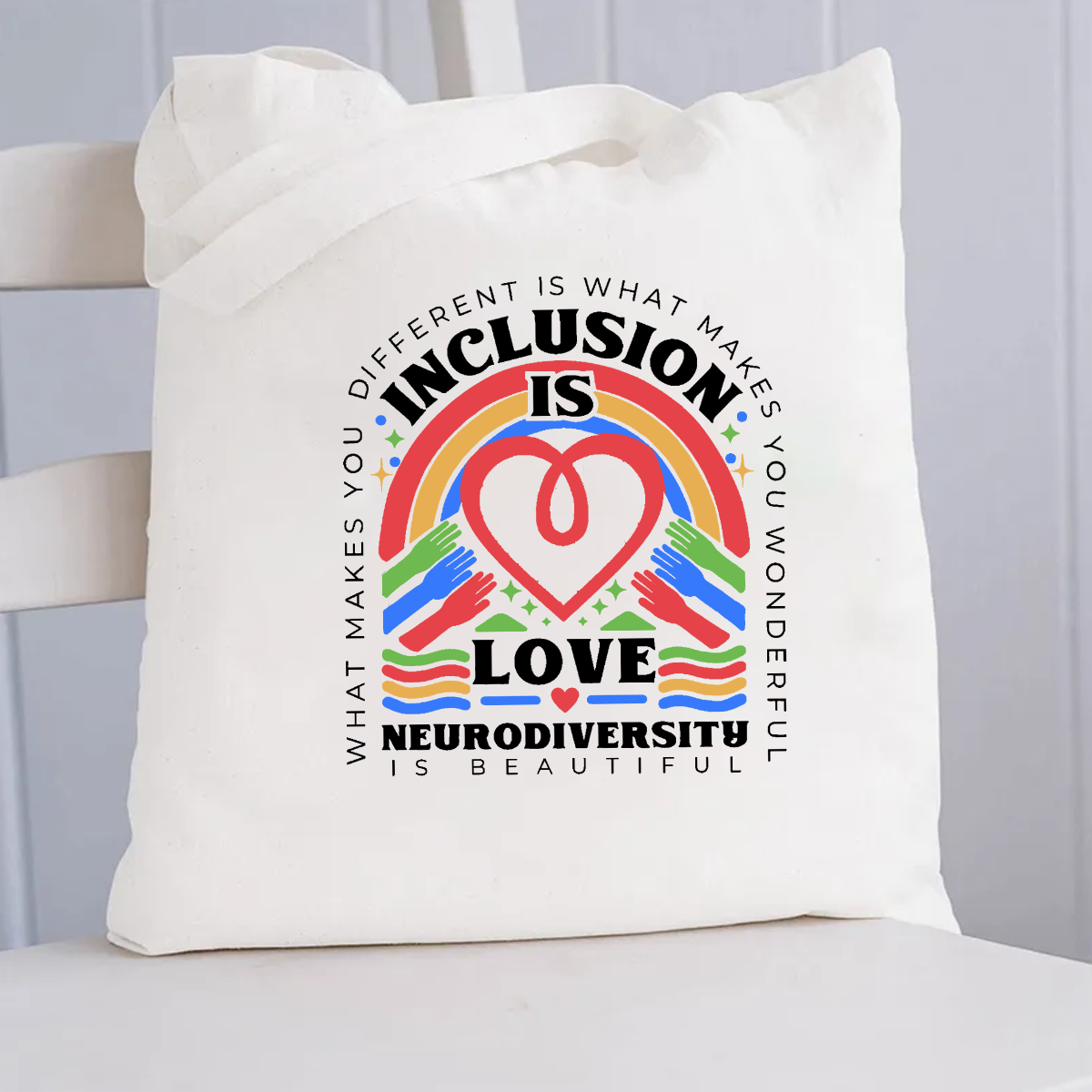 Inclusion Is Love Neurodiversity Canvas Tote Bag