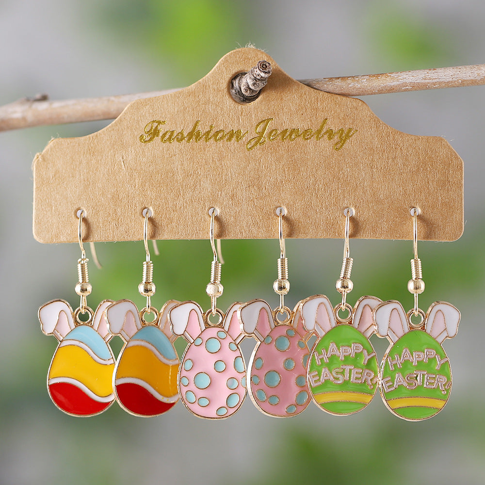 Easter Colorful Bunny Egg Dripping Earrings