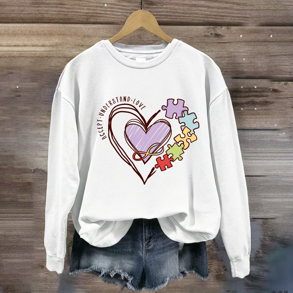Accept Understand Love Puzzle Heart Sweatshirt