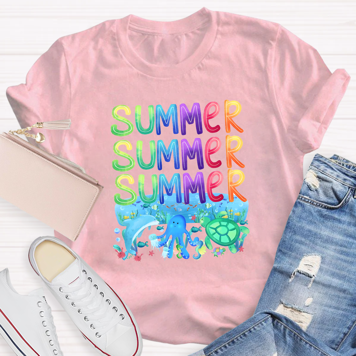 Rainbow Summer Teacher T-Shirt