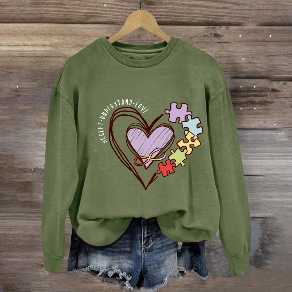 Accept Understand Love Puzzle Heart Sweatshirt