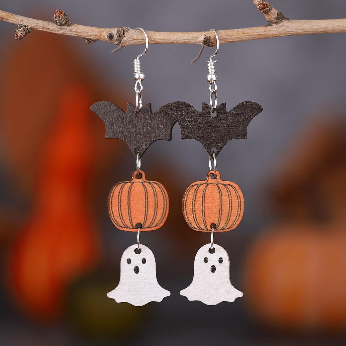 Witch Pumpkin Bat Ghost Pendant Earrings