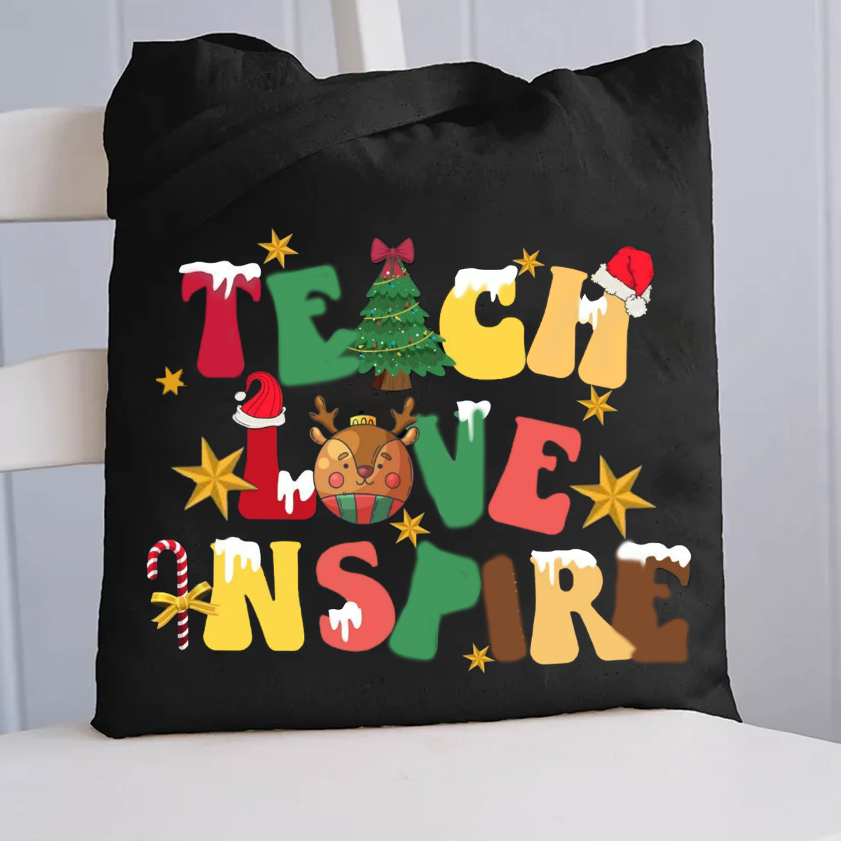 Christmas Teach Love Inspire Canvas Tote Bag