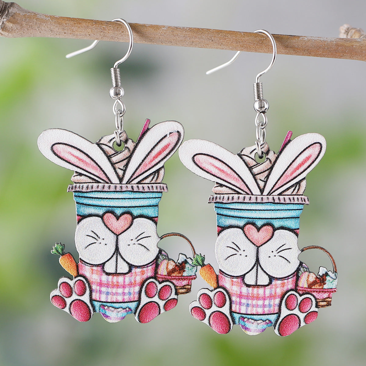 Easter Bunny Dwarf Carrot Easter Egg Heart Earrings