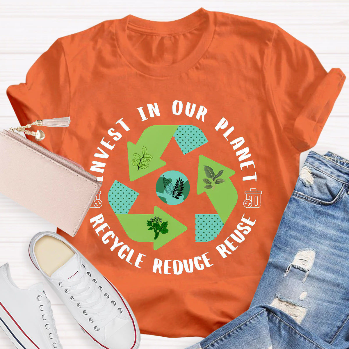 Invest In Our Planet Recycle Reduce Reuse Earth Day T-Shirt
