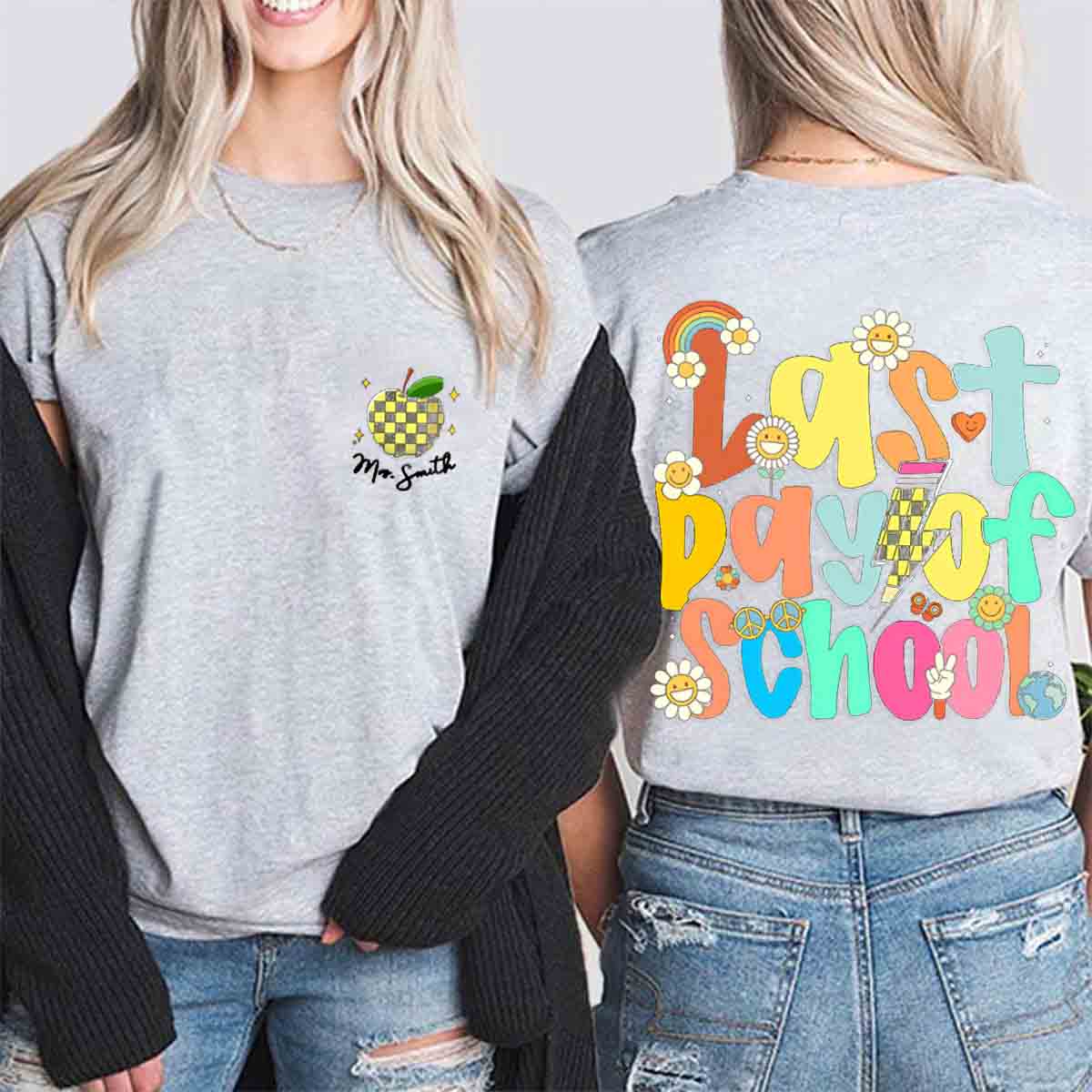 Personalized Name Last Day Of School Double Printed T-shirt