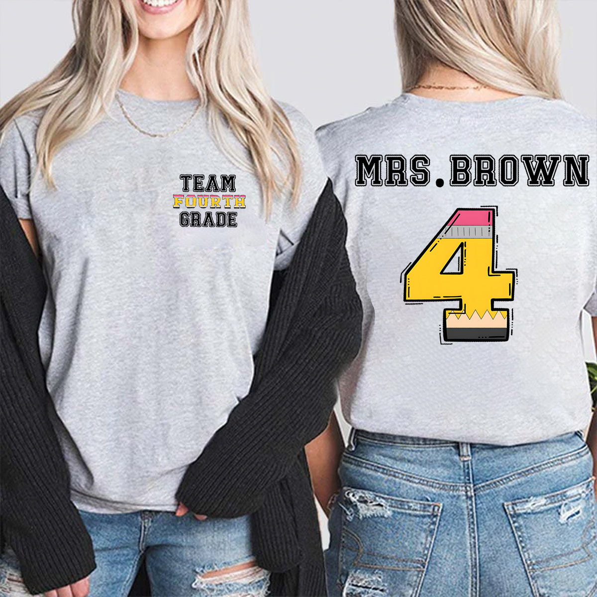 Personalized Name And Grade Team Double Printed T-shirt