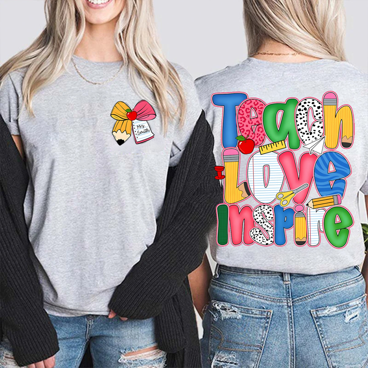 Personalized Name Teach Love Inspire Double Printed T-shirt