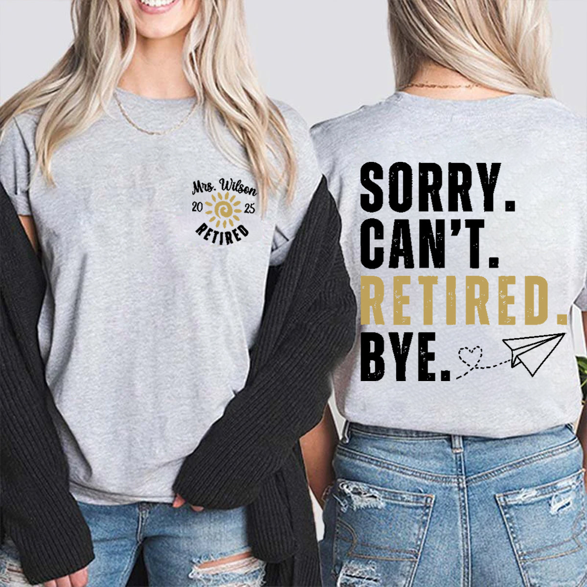 Personalized Name Retired Teacher Double Printed T-shirt