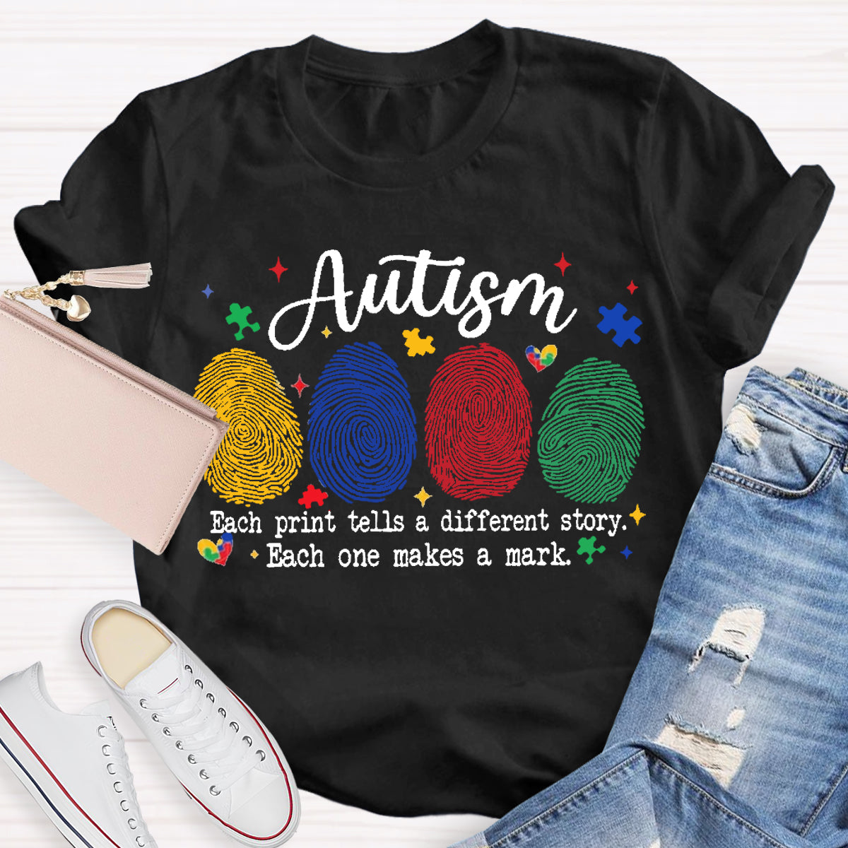 Autism Each One Makes A Mark Teacher T-Shirt
