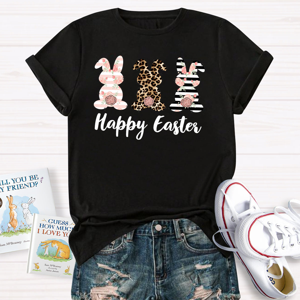 Happy Easter Cute Live Floral Bunny Teacher T-Shirt