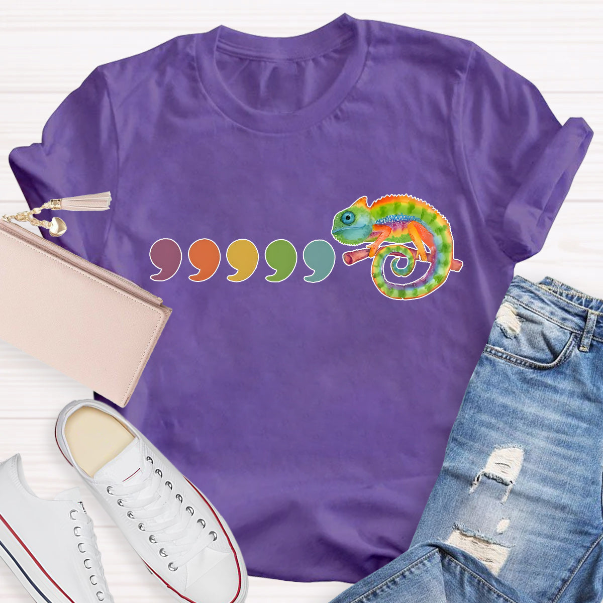 Comma Comma Chameleon Teacher T-Shirt