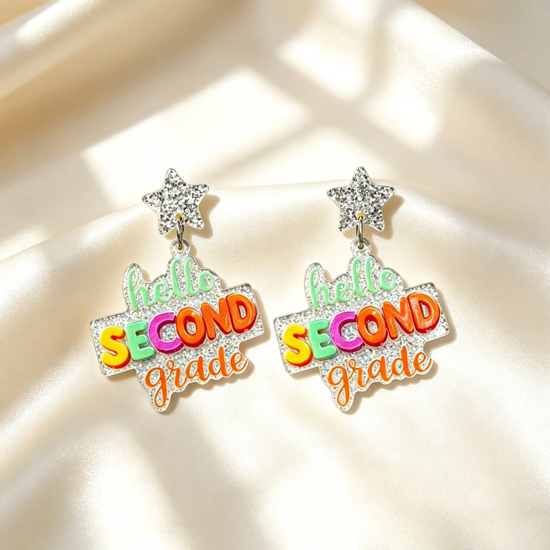 Back To School Rainbow Glitter Acrylic Earrings