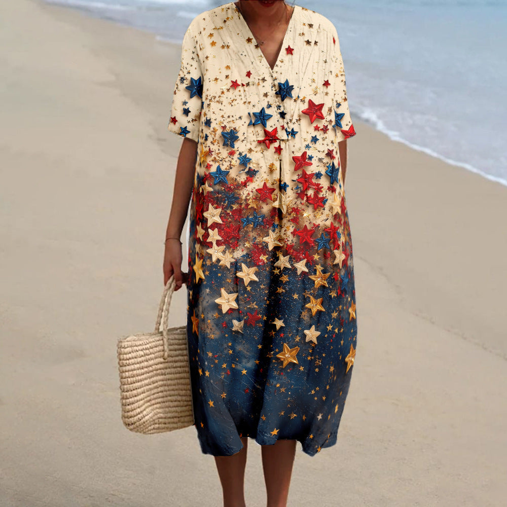 Independence Day Star Teacher V-neck Resort Dress