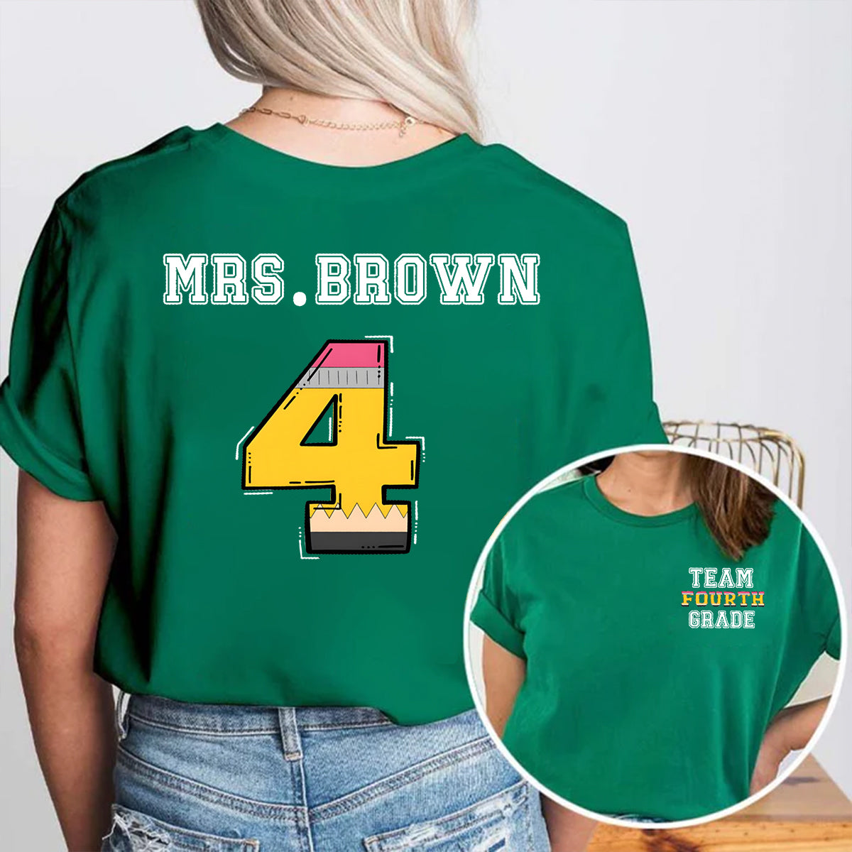 Personalized Name And Grade Team Double Printed T-shirt