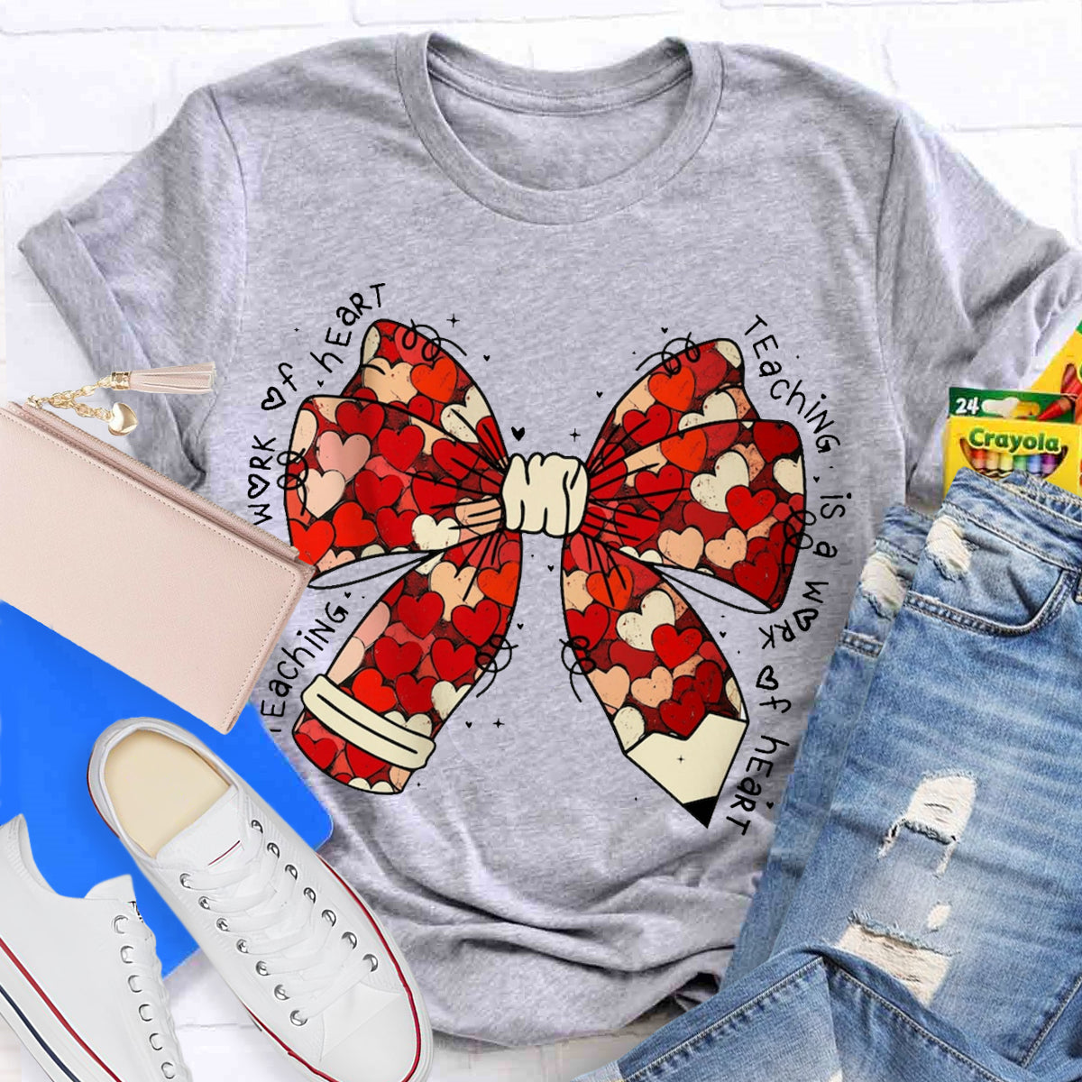Teacher Valentine Coquette Bow Pencil T-Shirt