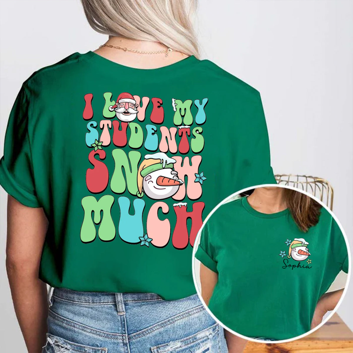 Personalized Name I Love My Students Double Printed T-shirt