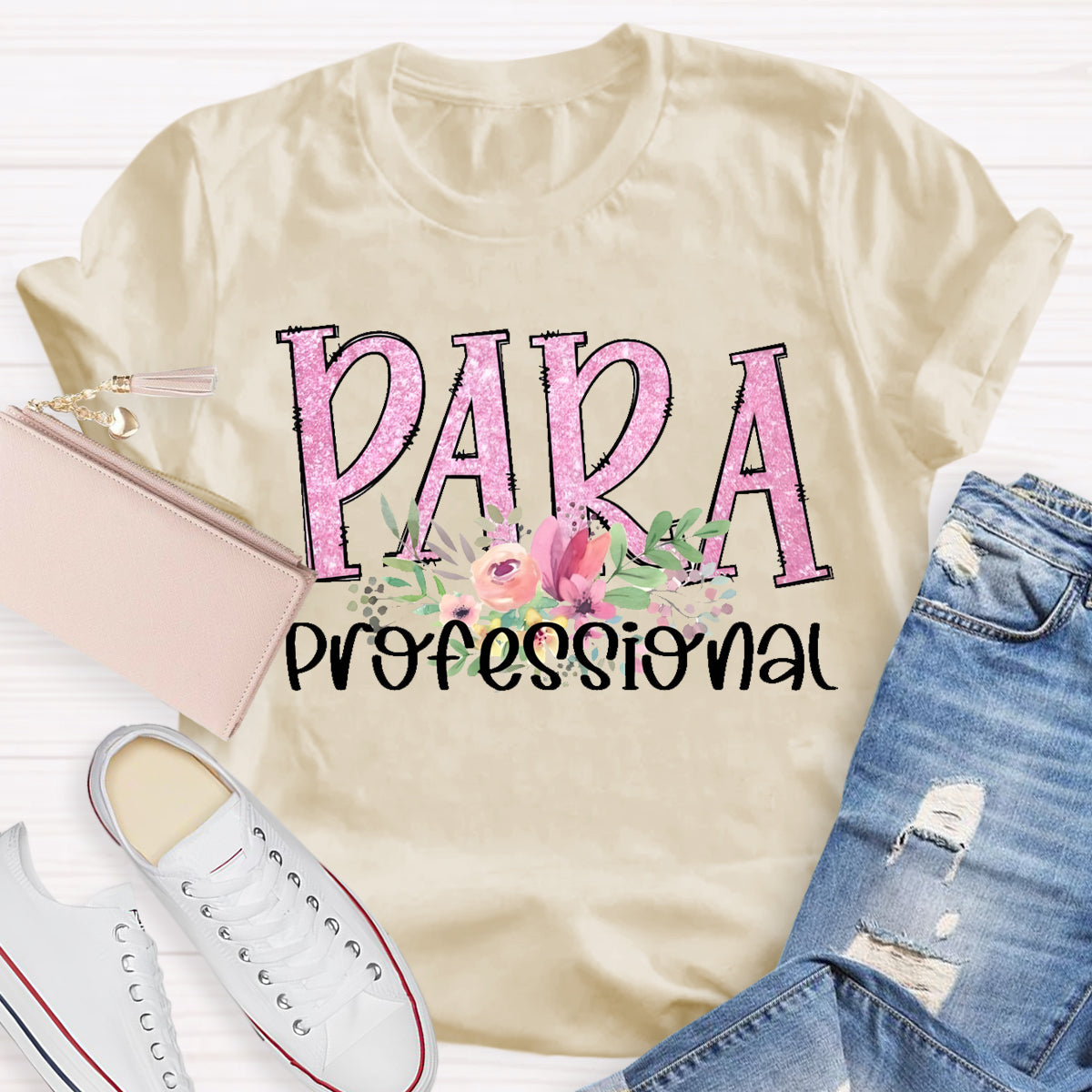 Para Professional Pink Flower Teacher T-Shirt
