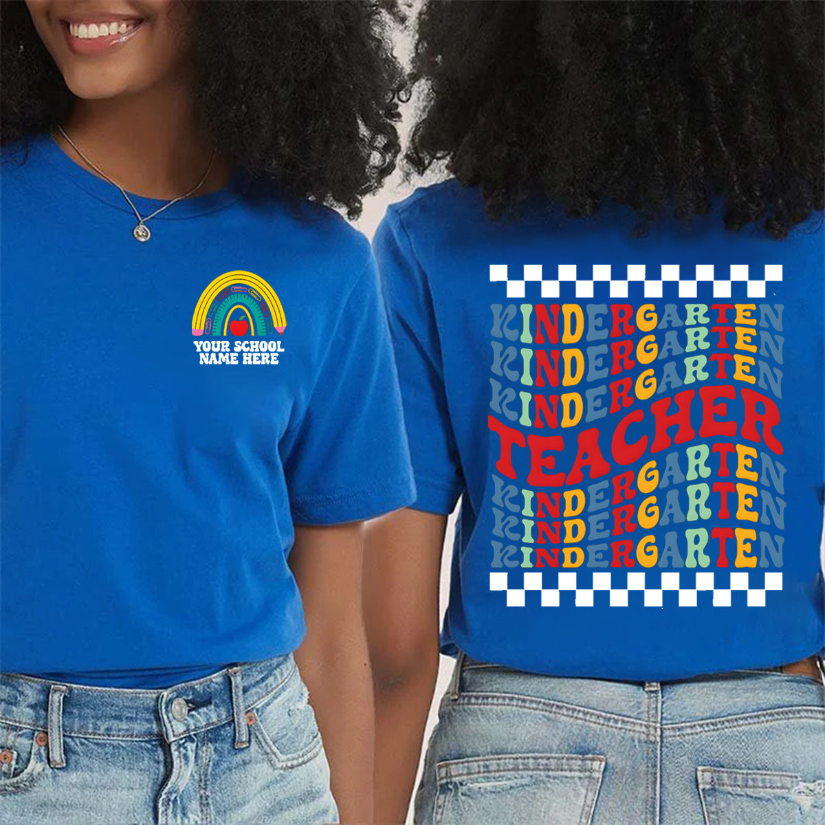 Personalized Your School Name And Grade Double Printed T-shirt