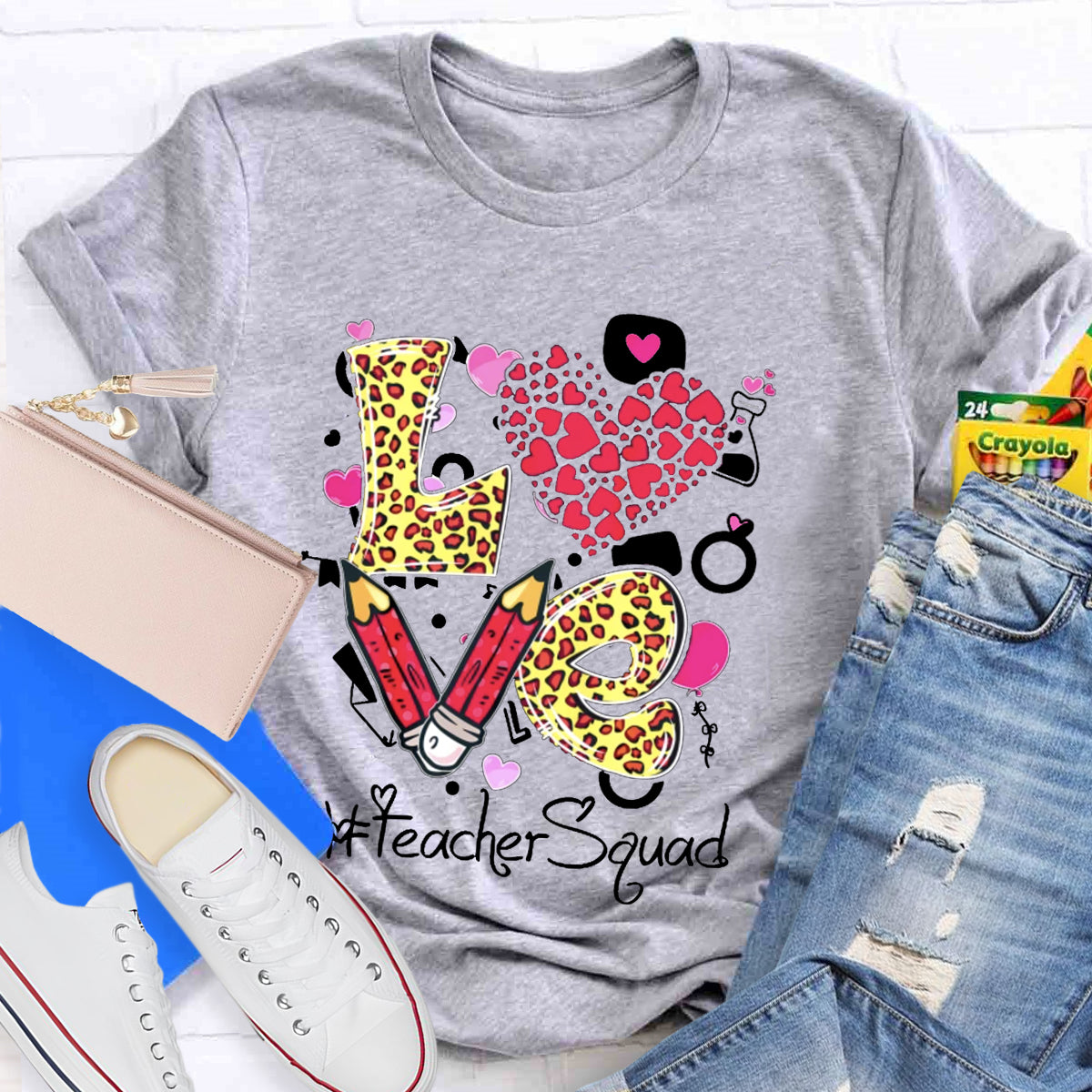 Pink Love Teacher Squad T-Shirt