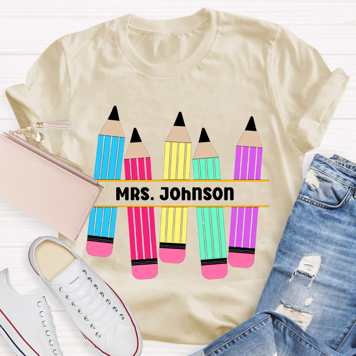 Personalized Name Pencil Teacher T-Shirt
