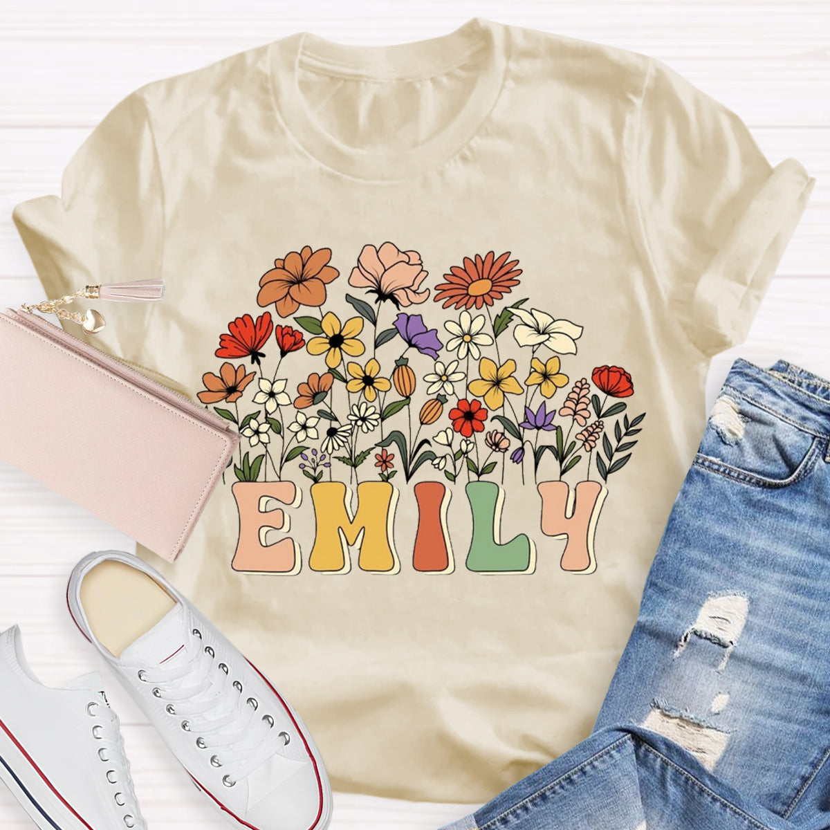 Personalized Teacher Name Floral T-Shirt
