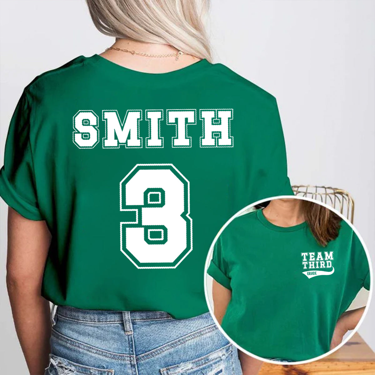 Personalized Grade And Name Team Third Grade Double Printed T-shirt