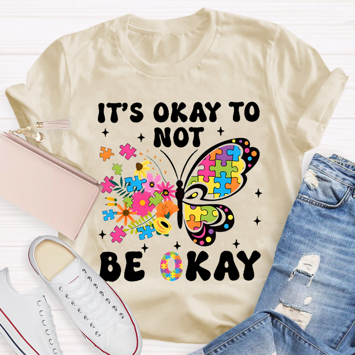 It's Ok To Not Be Okay Butterfly  Teacher T-Shirt