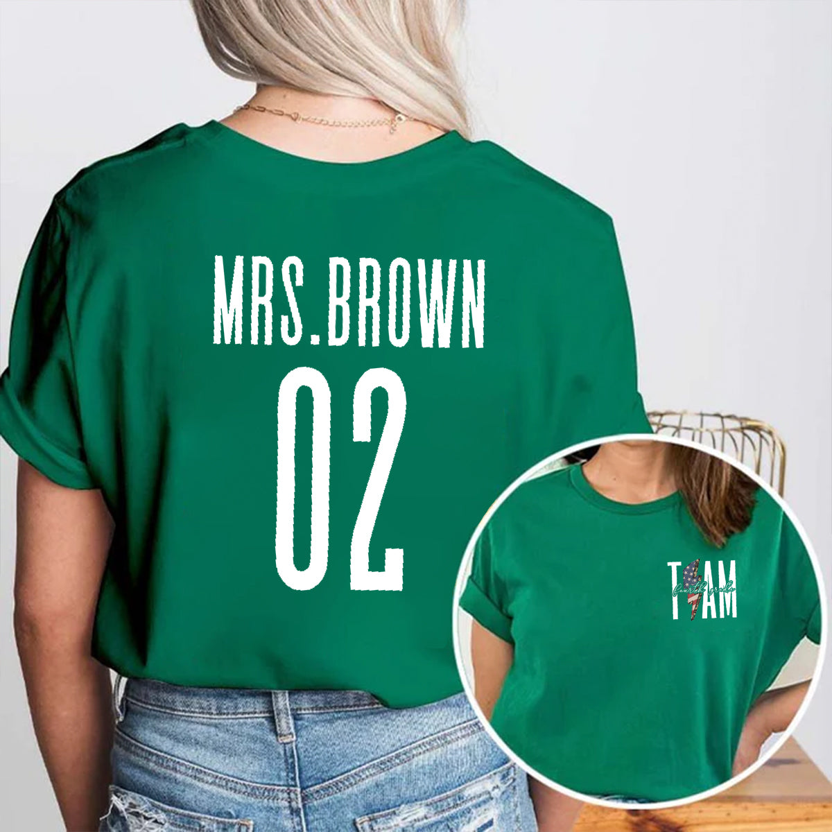 Personalized Name And Grade Dream Team Double Printed T-shirt