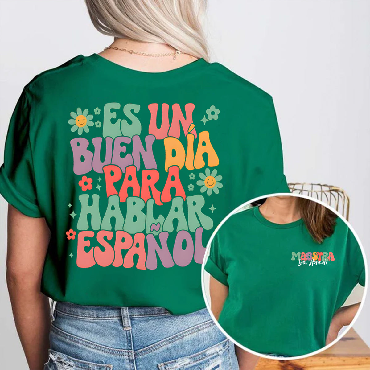 Personalized Name Maestra Para Double Printed T-shirt
