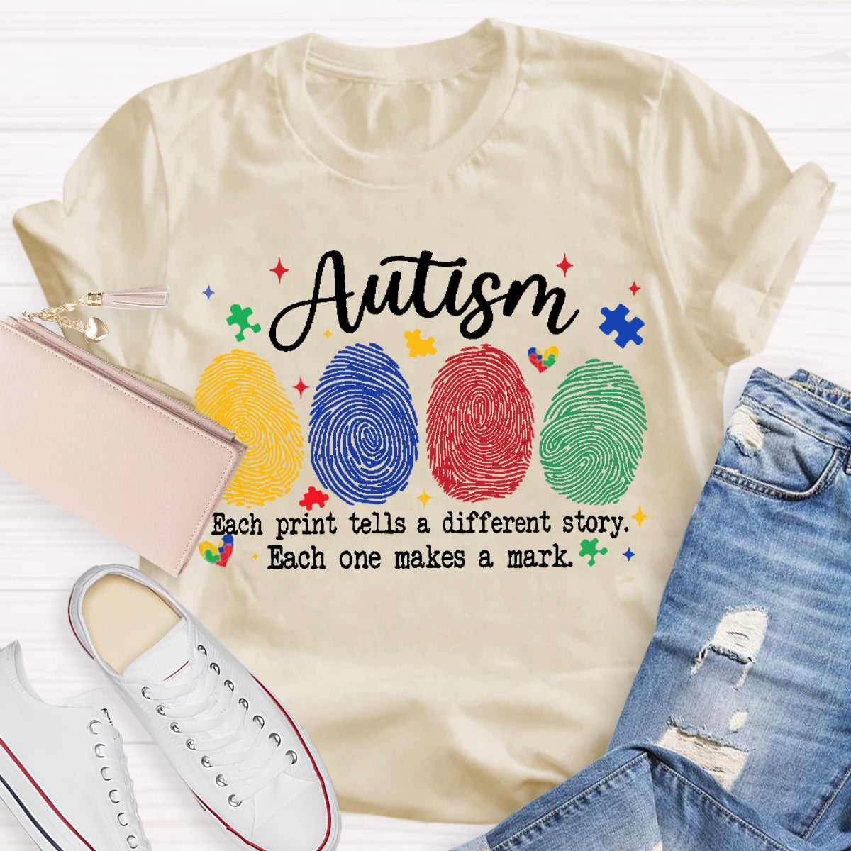 Autism Each One Makes A Mark Teacher T-Shirt