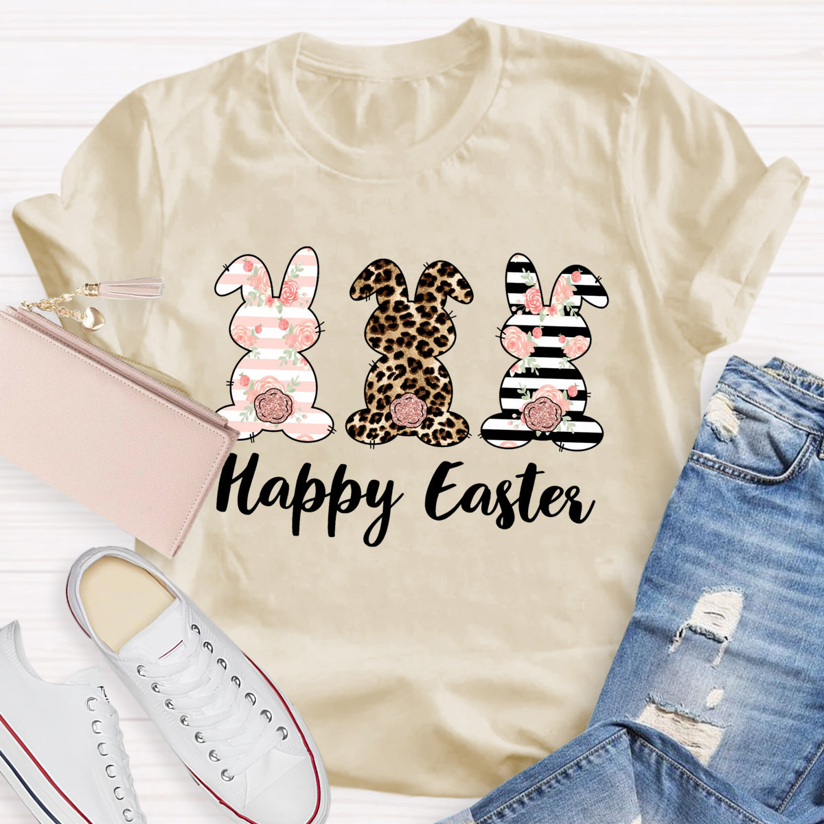 Happy Easter Cute Live Floral Bunny Teacher T-Shirt