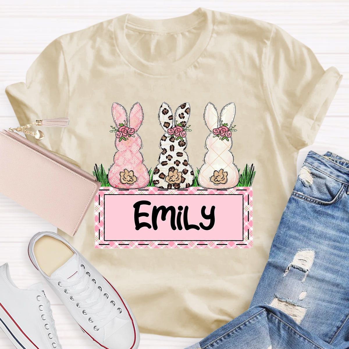Personalized Name Teacher Easter Bunny T-Shirt