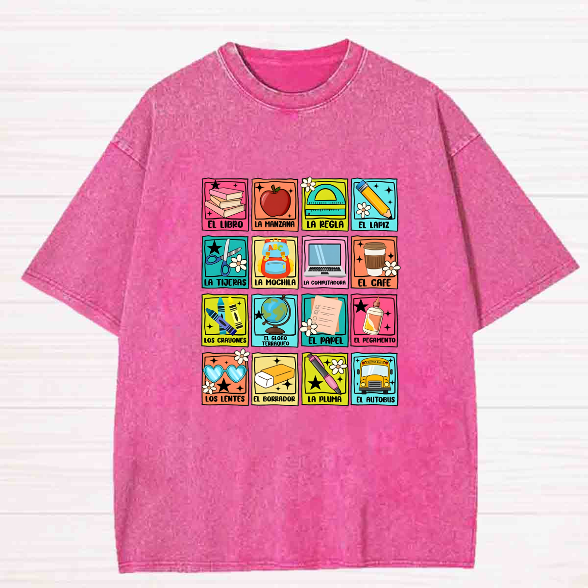 Spanish Picture Correspondence List Vintage Spanish Washed T-shirt