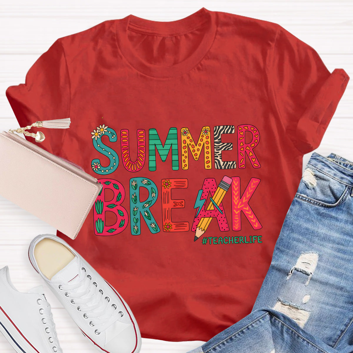 Summer Break Teacher Life Pencil Teacher T-Shirt