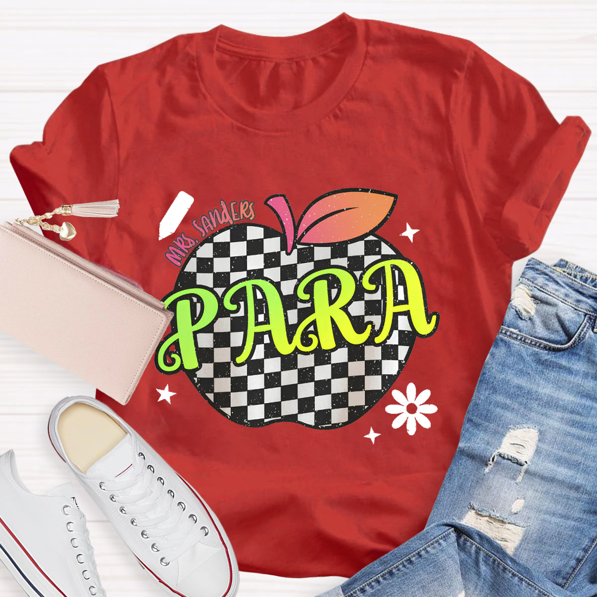Personalized Para Teachers Name Apple Teacher T-Shirt