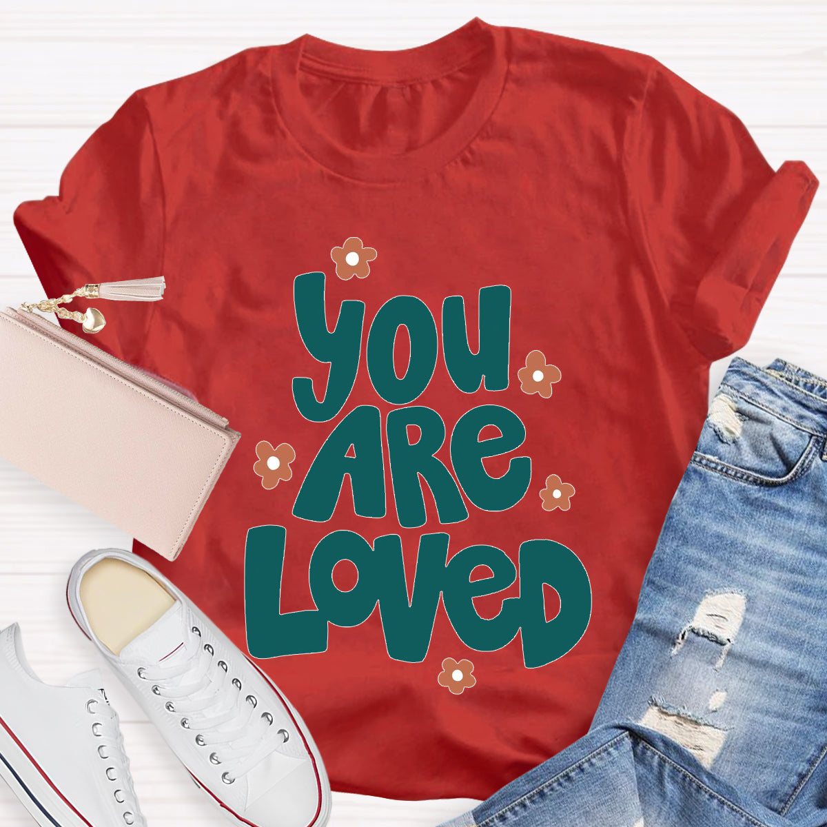 You Are Loved Pink Flower Teacher T-Shirt
