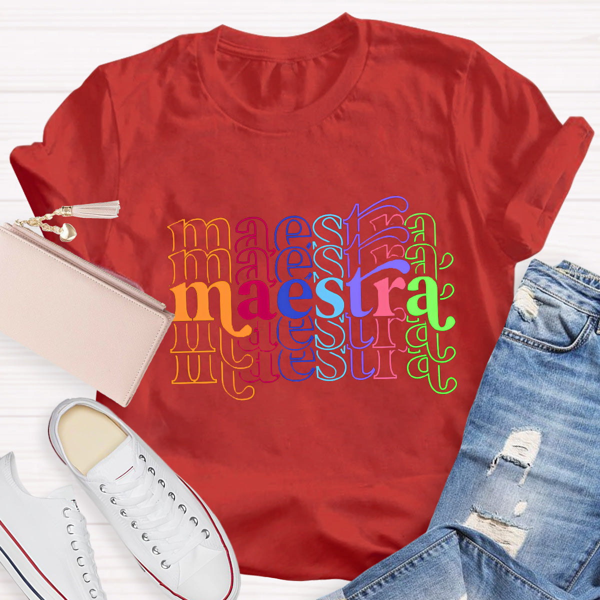 Maestra Colorful Letters Teacher T-Shirt
