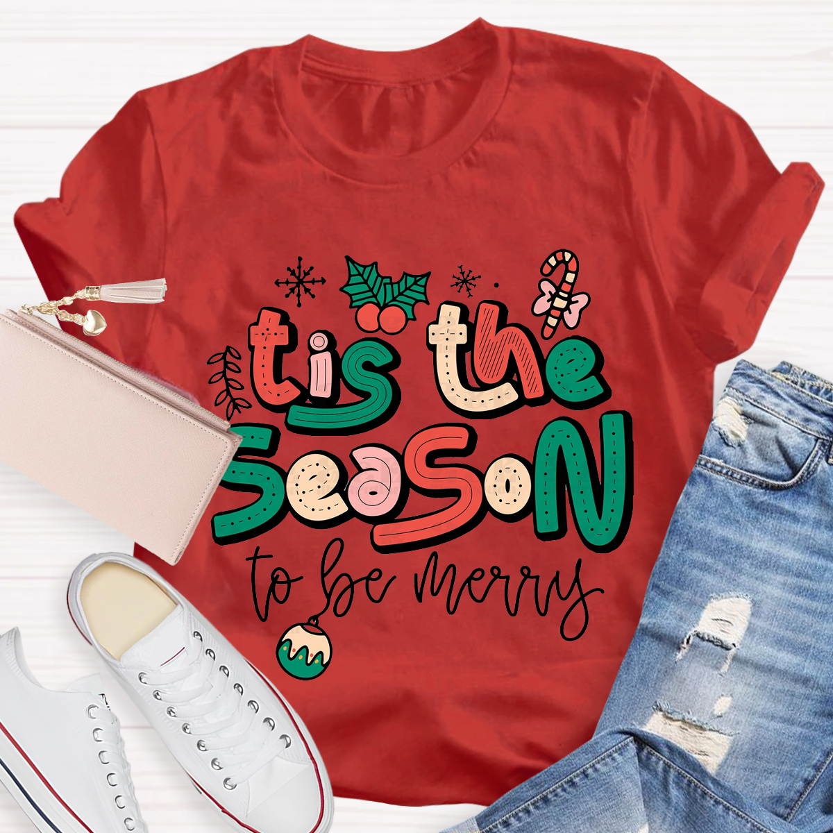 Cute Chrsitmas Tis The Season Teacher T-Shirt