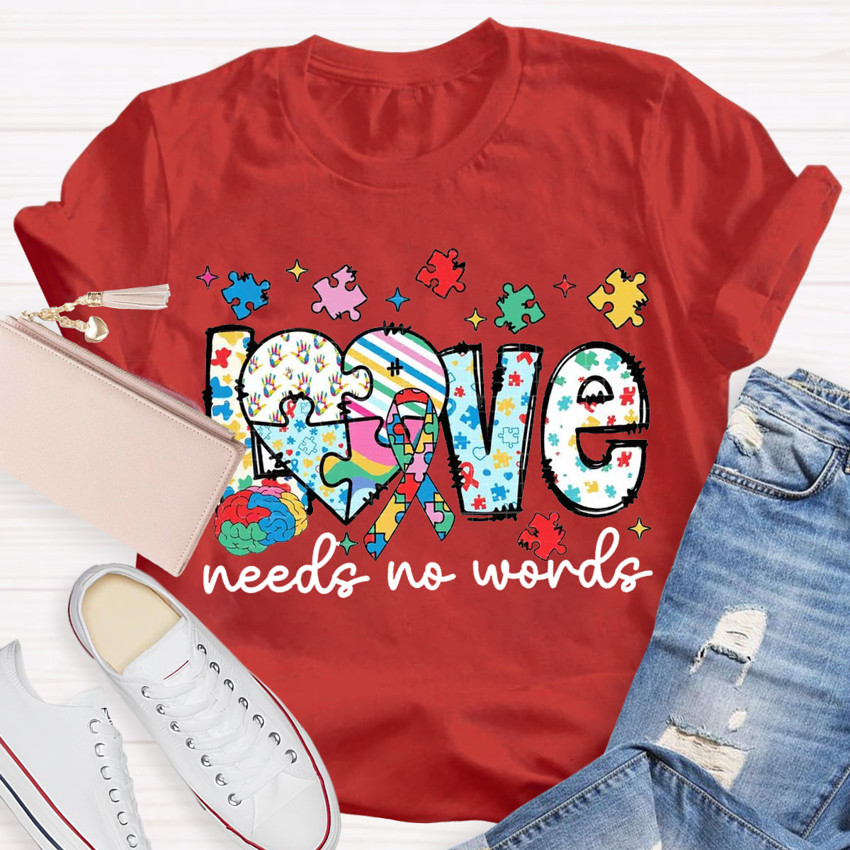 Love Needs No Words Autism Teacher T-Shirt
