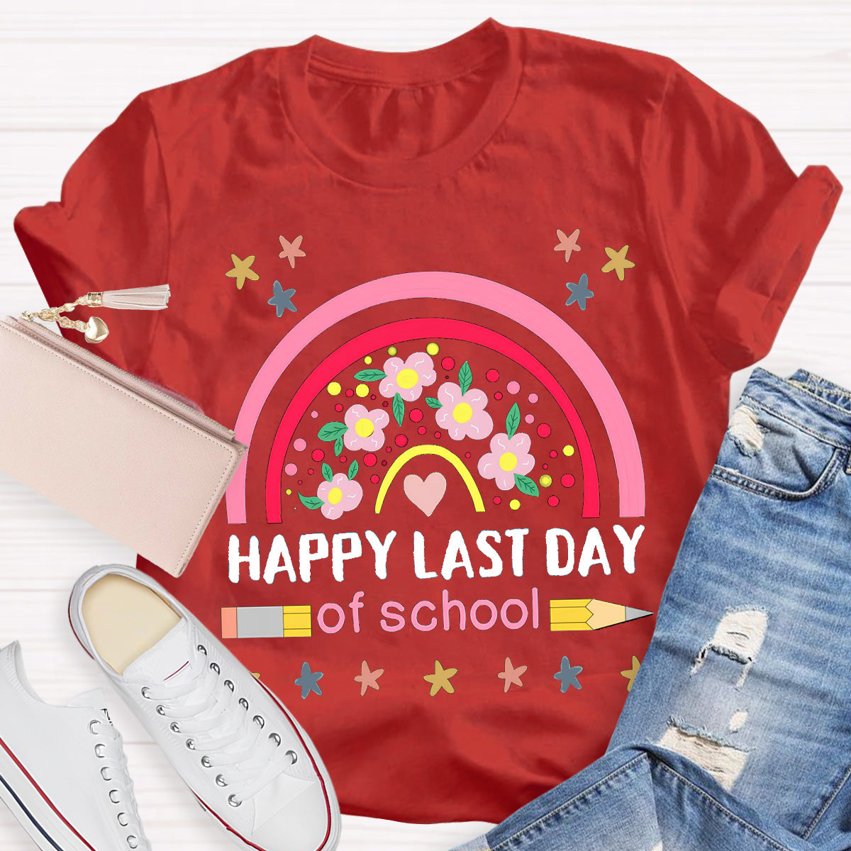 Happy Last Day Of School Flower Teacher T-Shirt