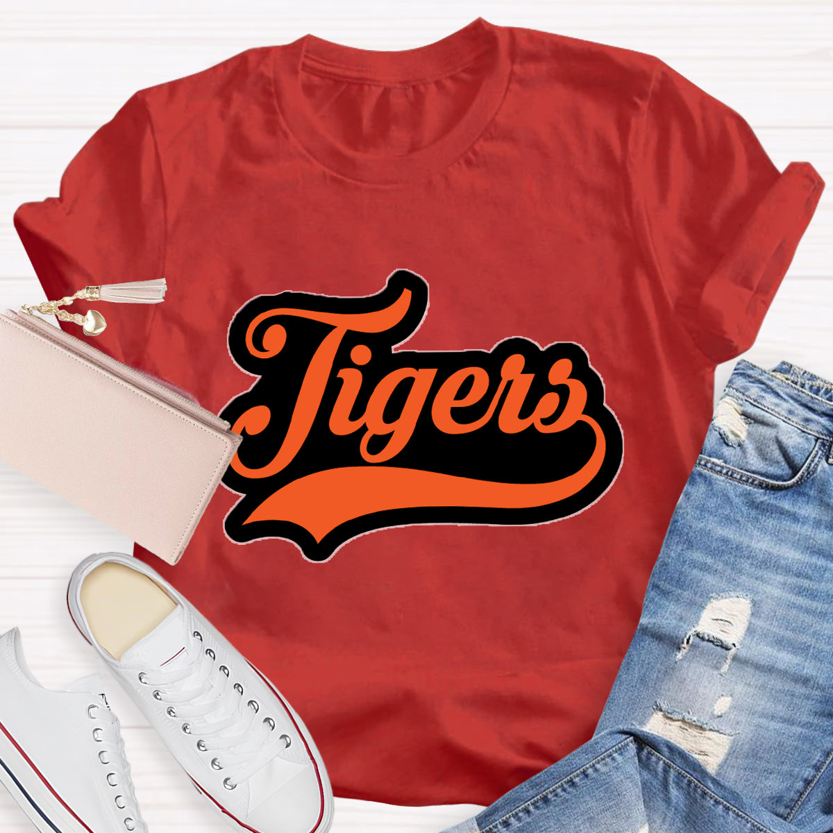 Personalized School Mascot Tigers Orange Letters Teacher T-Shirt